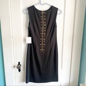 Calvin Klein Scuba Sleeveless Pencil Dress Gold Rivet Detail Exposed Zipper NWT